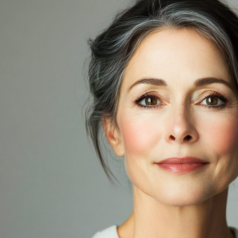 Beautiful 50s mid aged mature woman isolated on white background. skin care beauty, skincare cosmetics concept