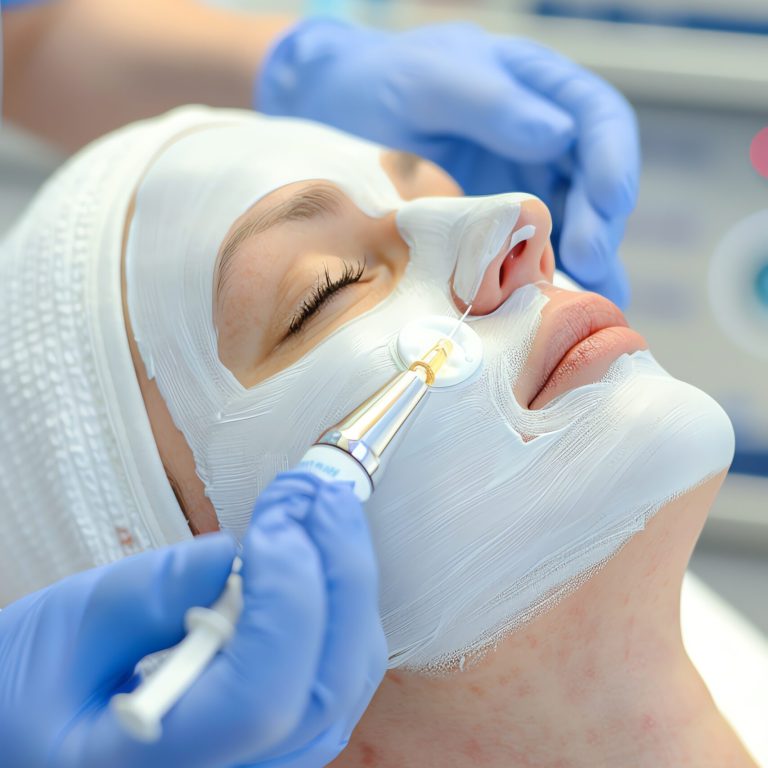 Patient receiving a chemical peel to improve skin texture and boost collagen, chemical peel, skin treatment